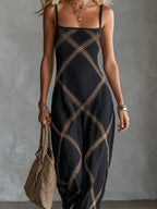 Vittoria – Geometrisches Kleid Schwarz Camel