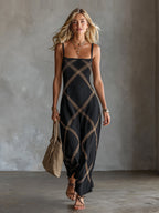Vittoria – Geometrisches Kleid Schwarz Camel
