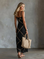 Vittoria – Geometrisches Kleid Schwarz Camel