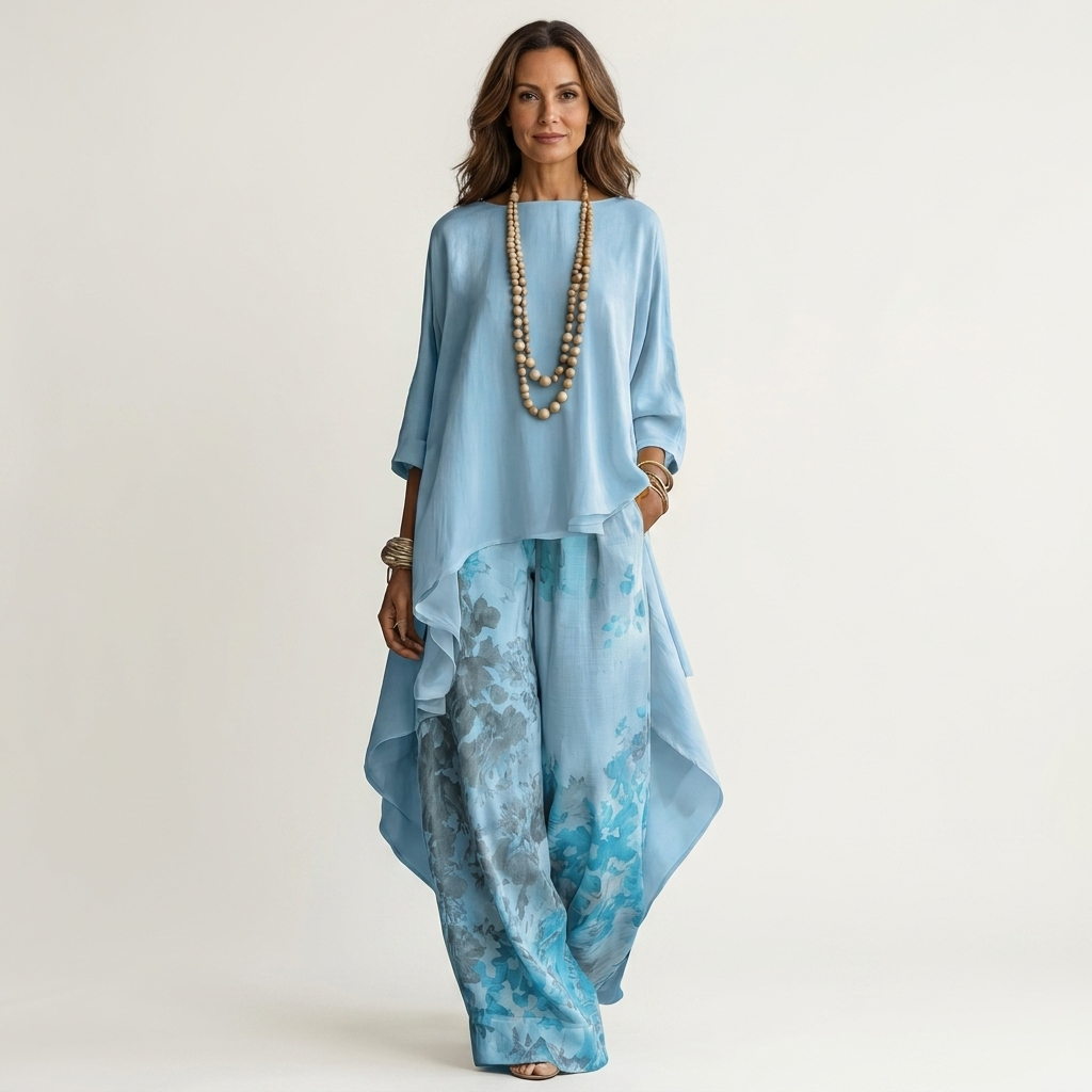 Maud | Baumwolle-Seide Zweiteiliges Set mit Asymmetrischer Tunika