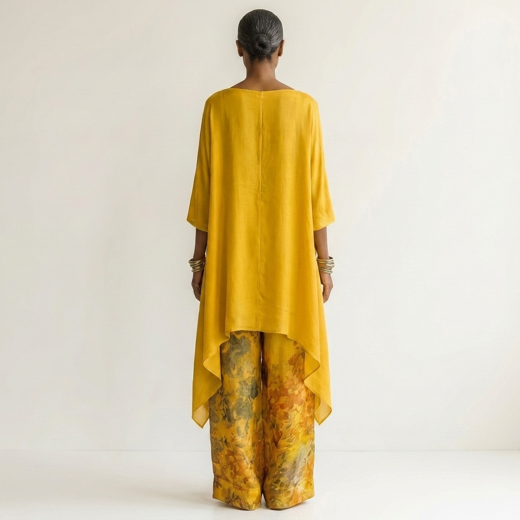 Maud | Baumwolle-Seide Zweiteiliges Set mit Asymmetrischer Tunika