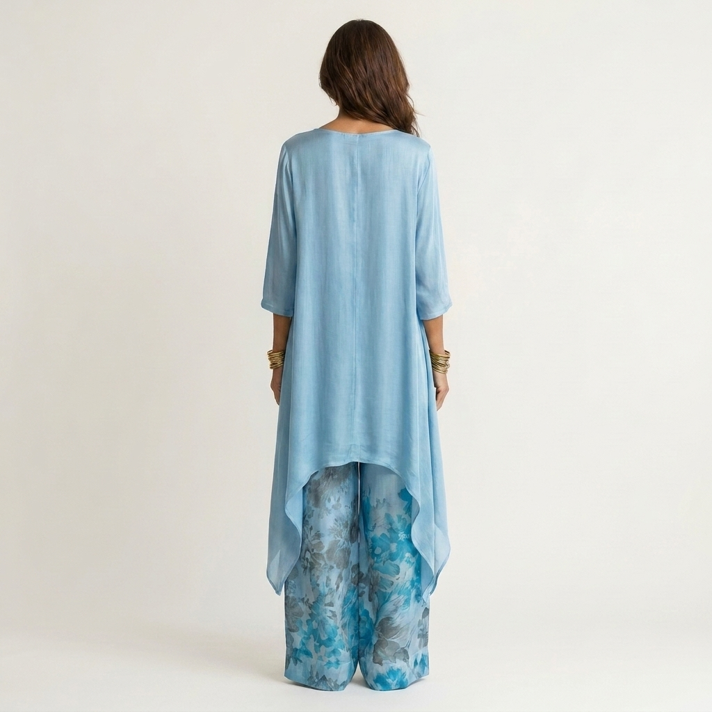 Maud | Baumwolle-Seide Zweiteiliges Set mit Asymmetrischer Tunika